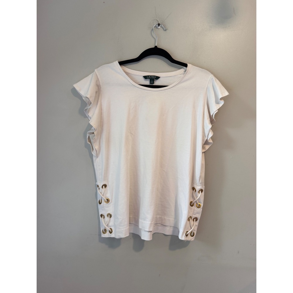 Lauren Ralph Lauren White Flutter Sleeve Lace Up Side Top XL
